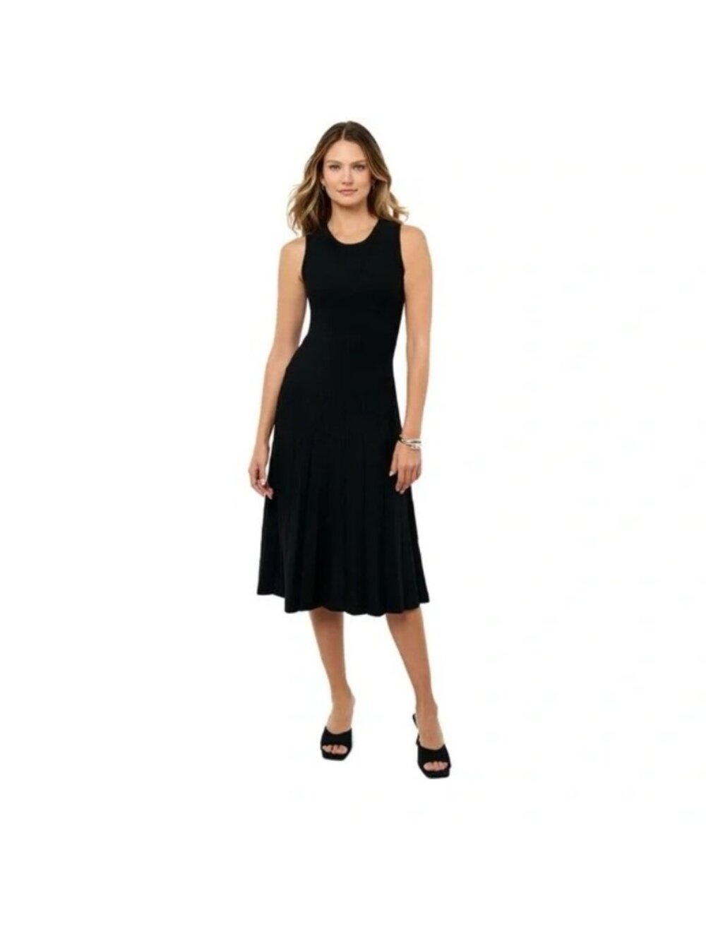 Edited Remi Bader Black Sleeveless Pleated Knit Midi Dress Womens Sz Small NEW